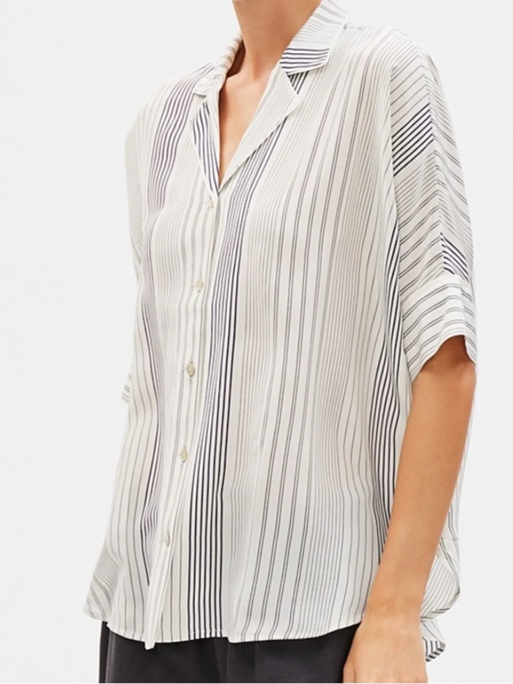 Eileen Fisher 100% silk crepe Stripe Button-Up Shirt SIZE XL - Picture 1 of 5